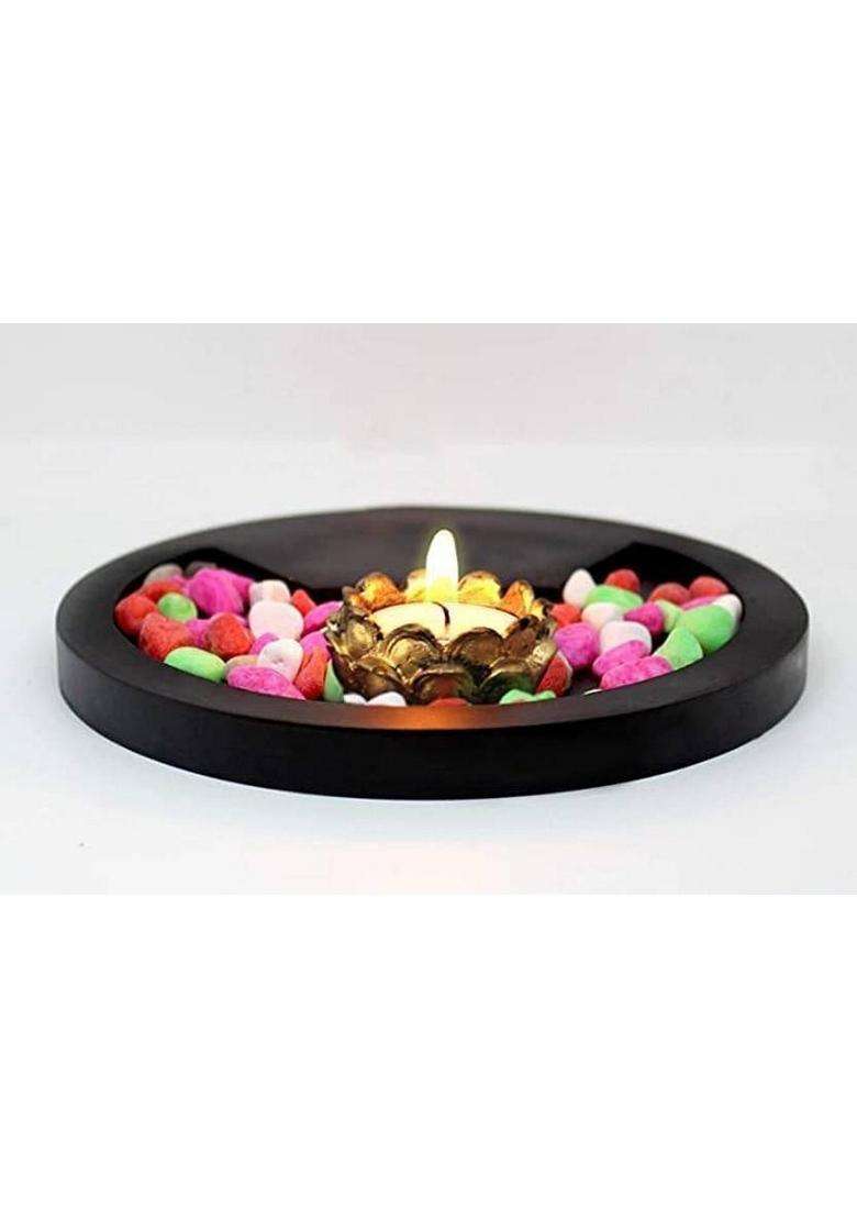 Shree Ram Impex Lotus Tealight Candle Holder And Tray Showpiece Idols Buddha Statue Decorative Showpiece - 7 Cm(Polyresin White) - Indya