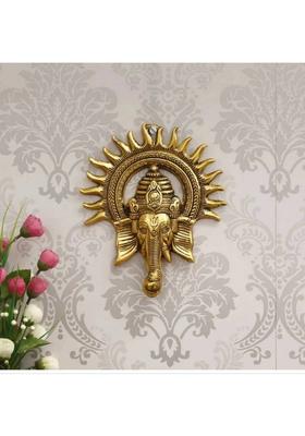 Sikarwar Traders Metal Ganesh Ji Face Encircled With Suraj Ji Wall Hanging Decorative Showpiece Decorative Showpiece - 23 Cm(Metal Gold)