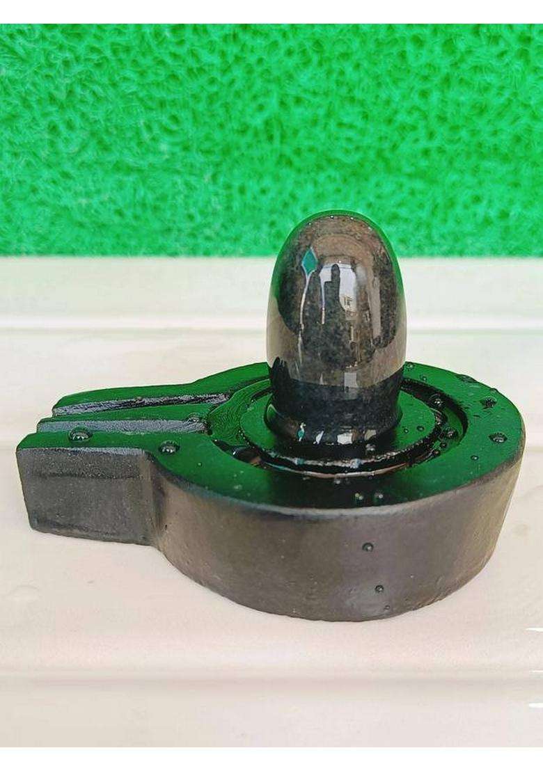 Shivling Natural Black Narmadeshwar Shivling For Home Pooja Decorative Showpiece - 2.5 Cm(Stone Brown Black White Yellow Yellow Green Red Silver Multicolor) - Indya