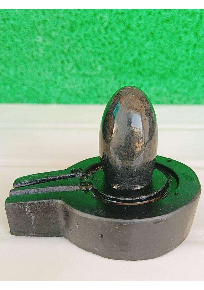 Shivling Natural Black Narmadeshwar Shivling For Home Pooja Decorative Showpiece - 2.5 Cm(Stone Brown Black White Yellow Yellow Green Red Silver Multicolor) - Indya