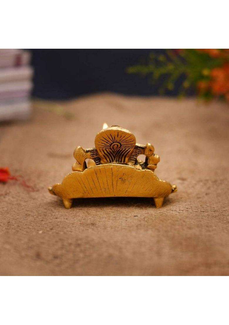 Sp Handicrafts Leaf Ganesh With Diya Lord Ganesha Metal Hand Craved For Home Decorative Gift Puja Diwali Gift Decorative Showpiece - 9 Cm(Aluminium Gold) - Indya