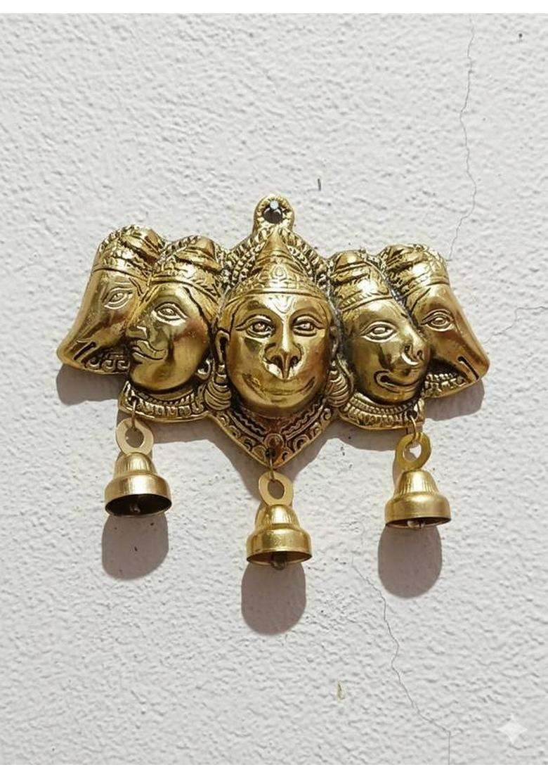 Battlepoint Panchmukhi Hanuman For Door Entrance Wall Hanging Bajrang Bali Idol Statue Decorative Showpiece - 15 Cm(Metal Gold) - Indya