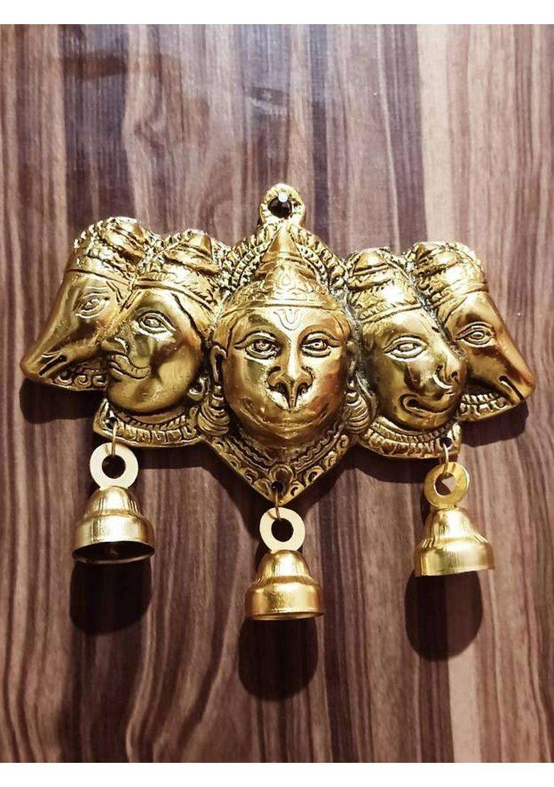Battlepoint Panchmukhi Hanuman For Door Entrance Wall Hanging Bajrang Bali Idol Statue Decorative Showpiece - 15 Cm(Metal Gold) - Indya