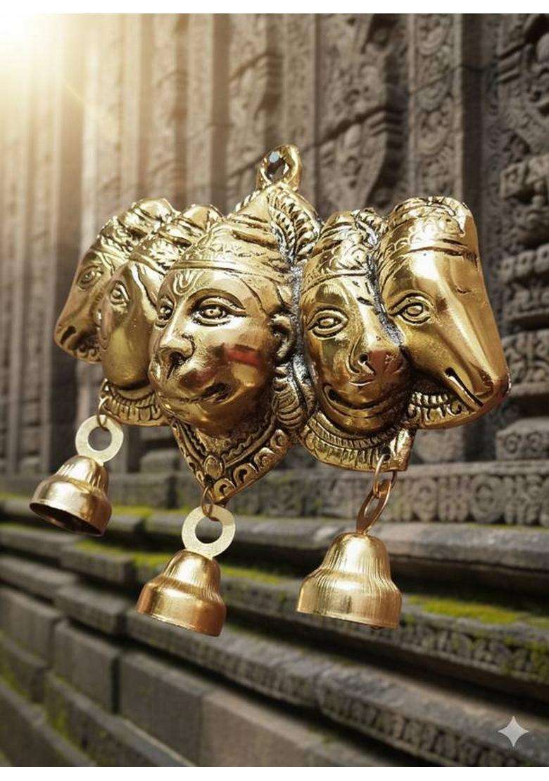 Battlepoint Panchmukhi Hanuman For Door Entrance Wall Hanging Bajrang Bali Idol Statue Decorative Showpiece - 15 Cm(Metal Gold) - Indya