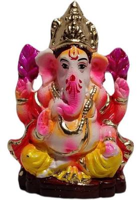 Somudee Ecofriendly Ganesh Murty Idol Pack Of 1 Made With 100% Clay Decorative Showpiece - 10 Cm(Terracotta Multicolor)