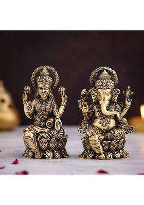 Shyam Antique Creation Pair Of Laxmi Ganesh Sitting Murti Lakshmi Ganesha Idol Statue For Home Diwali Decorative Showpiece - 10.16 Cm(Brass Gold)