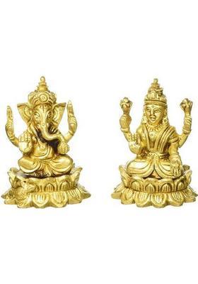 Vrindavan Shopi Lakshmi Ganesha Statue Is Used To Get The Blessings Of Lord Ganpati And Goddess Laxmi/Brass Made Lakshmi Ganesh 400Gms Decorative Showpiece - 7.5 Cm(Brass Gold)