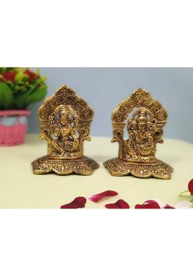 Wellwishers Craft Lakshmi Ganesh For Home Decor And Gift Purpose Decorative Showpiece Pooja Decor / Laxmi - Ganesh Murti Statue Pooja Home Decor Showpiece Decorative Showpiece - 14.5 Cm(Metal Gold)