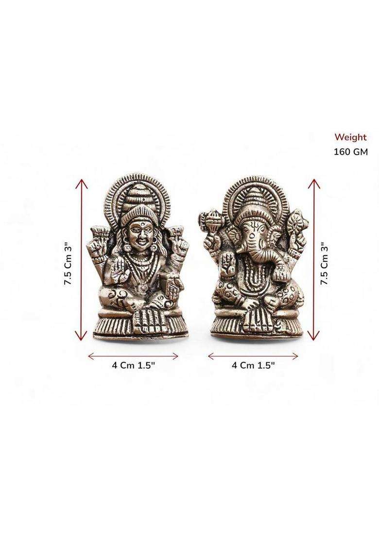 Kridaykraft Laxmi Ganesh Silver Finish Metal Idol Set 7.5 Cm Decorative Showpiece - 7.5 Cm(Aluminium Silver) - Indya