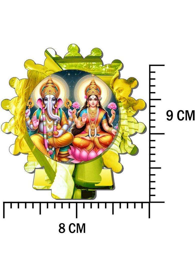 Sanbia Lakshmi Ganesh Golden Mirror Car Dashboard Idol & Lakshmi Red Car Hanging Decorative Showpiece - 20 Cm(Plastic Multicolor Gold) - Indya