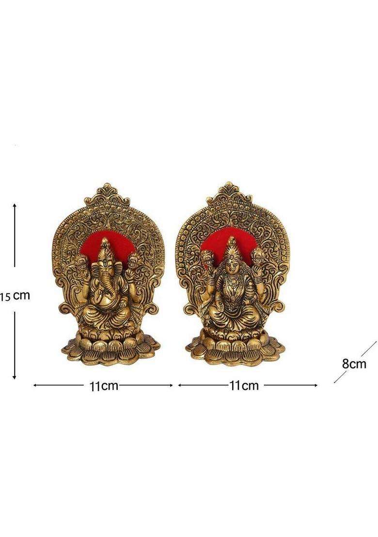 Craftam Antique Golden Finish Lakshmi Ganesh Murti Idol For Home Temple Pooja Room Decorative Showpiece - 15 Cm(Aluminium Gold) - Indya