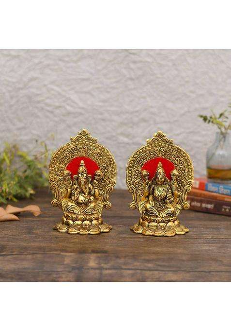 Craftam Antique Golden Finish Lakshmi Ganesh Murti Idol For Home Temple Pooja Room Decorative Showpiece - 15 Cm(Aluminium Gold)