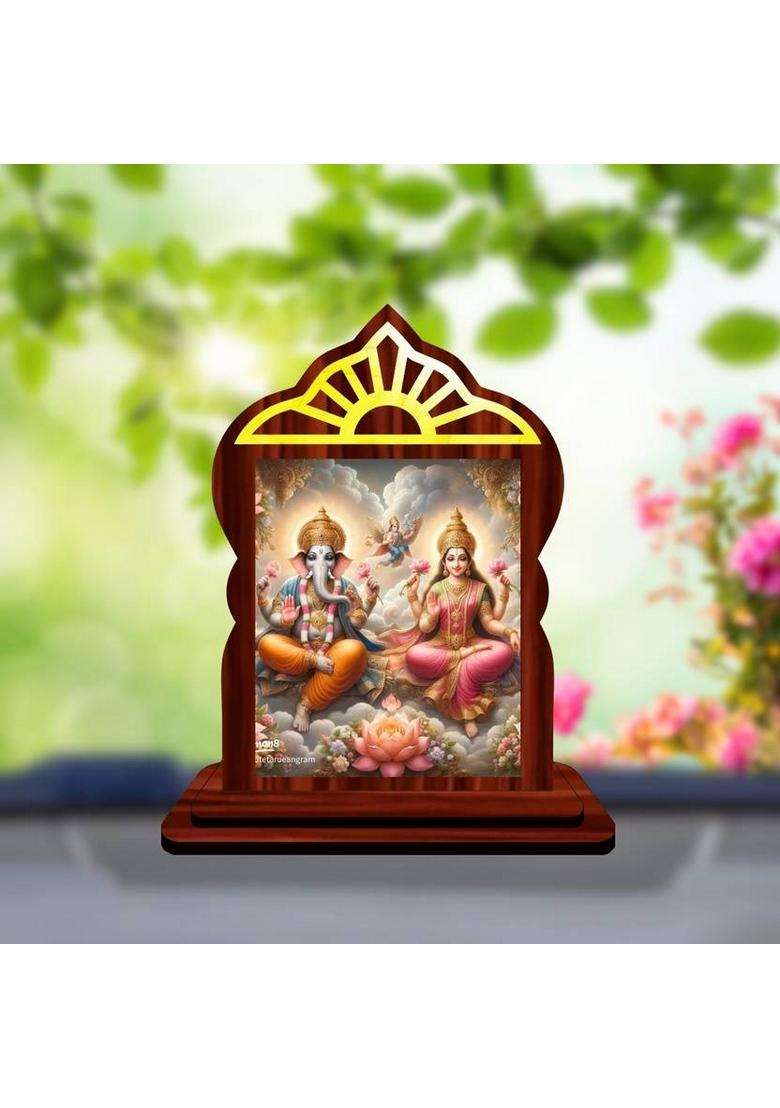 Giftsrange Lakshmi Ganesh Ganapati Lakshmi Car Dashboard Idol Premium Decorative Showpiece - 10.4 Cm(Wood Multicolor) - Indya