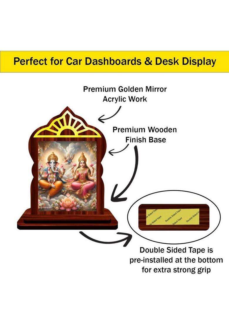Giftsrange Lakshmi Ganesh Ganapati Lakshmi Car Dashboard Idol Premium Decorative Showpiece - 10.4 Cm(Wood Multicolor) - Indya