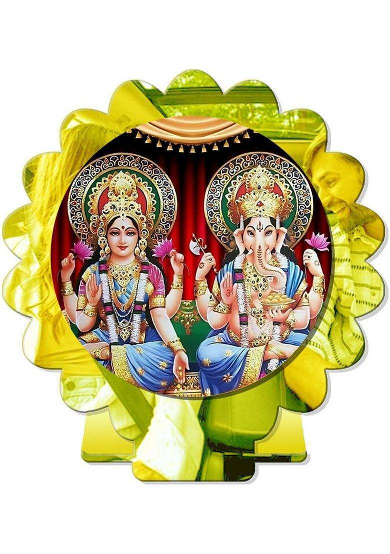 Giftsrange Lakshmi Ganesh Car Dashboard Idol Golden Shining Decorative Showpiece - 8 Cm(Plastic Gold) - Indya