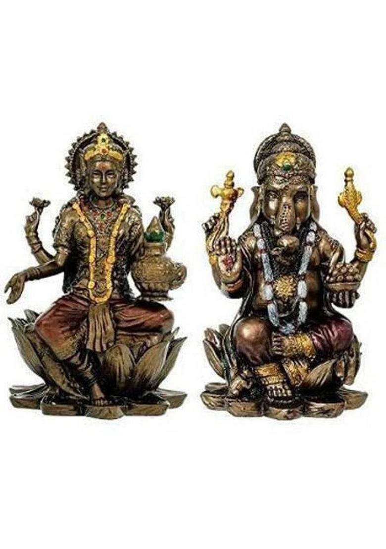 Shri Balaji Craft Bronze Lakshmi Ganesh Ji Statue I 3 Inches God Idol For Diwali Decoration Decorative Showpiece - 10 Cm(Bronze Multicolor) - Indya