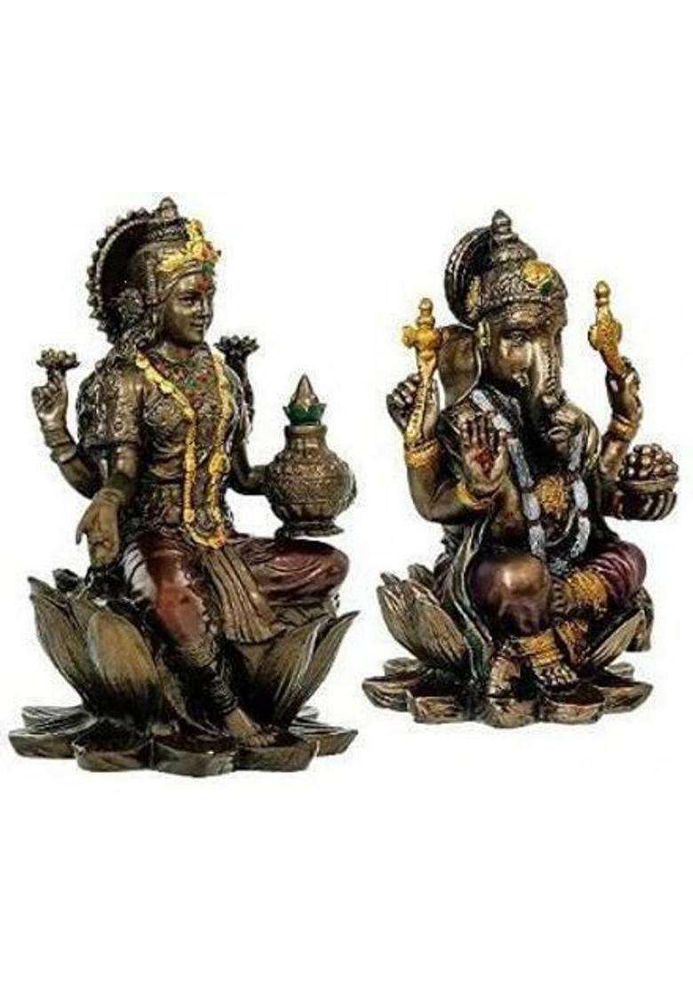 Shri Balaji Craft Bronze Lakshmi Ganesh Ji Statue I 3 Inches God Idol For Diwali Decoration Decorative Showpiece - 10 Cm(Bronze Multicolor) - Indya