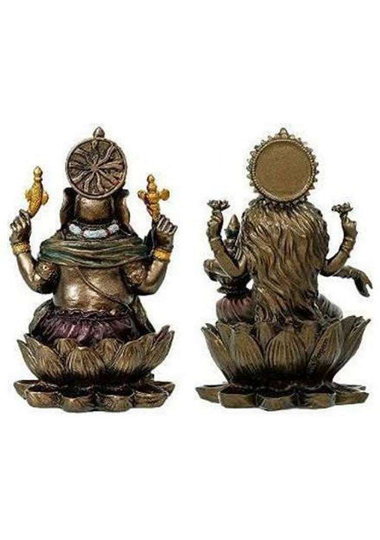 Shri Balaji Craft Bronze Lakshmi Ganesh Ji Statue I 3 Inches God Idol For Diwali Decoration Decorative Showpiece - 10 Cm(Bronze Multicolor) - Indya