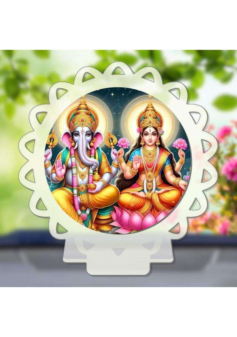 Giftsrange Lakshmi Ganesh Ganapati Lakshmi White Premium Car Dashboard Idol Decorative Showpiece - 8 Cm(Plastic Multicolor White) - Indya