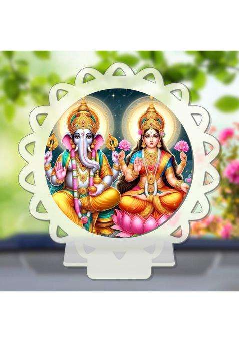 Giftsrange Lakshmi Ganesh Ganapati Lakshmi White Premium Car Dashboard Idol Decorative Showpiece - 8 Cm(Plastic Multicolor White)