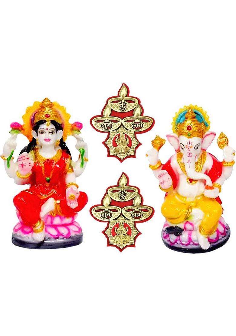 Kitlyn Maa Lakshmi With God Ganesh Resin Murti Laxmi Ganesh Murti For Home Decor Decorative Showpiece - 12 Cm(Polyresin Multicolor) - Indya