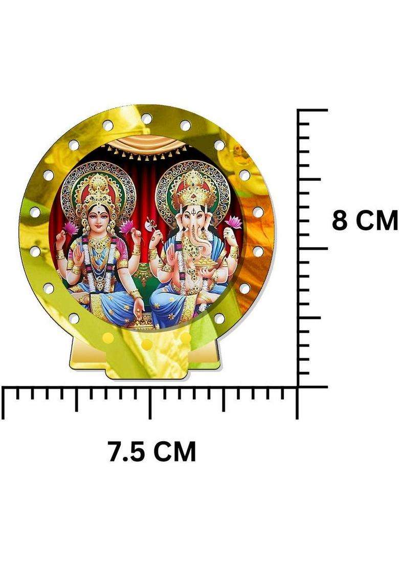 Sanbia Lakshmi Ganesh Ganapati Lakshmi Golden Mirror Shine Car Dashboard Idol Decorative Showpiece - 8 Cm(Plastic Multicolor Gold) - Indya