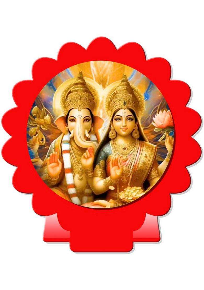 Sanbia Lakshmi Ganesh Ganapati Lakshmi Car Dashboard Idol Decorative Showpiece - 8 Cm(Plastic Multicolor Red) - Indya