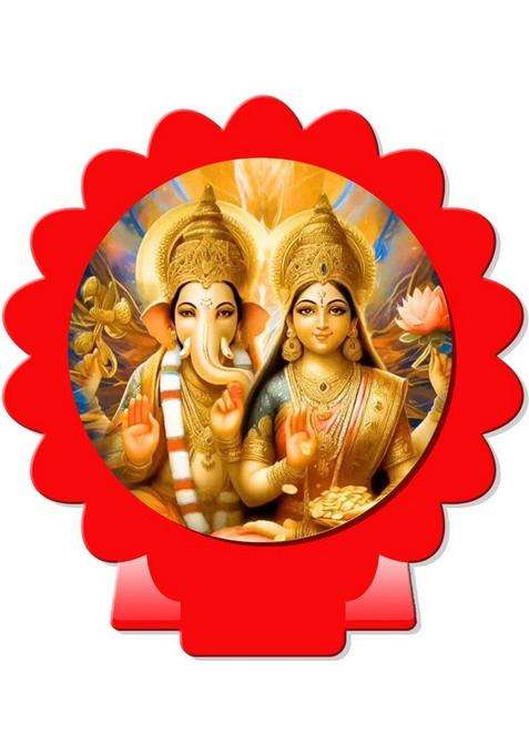 Sanbia Lakshmi Ganesh Ganapati Lakshmi Car Dashboard Idol Decorative Showpiece - 8 Cm(Plastic Multicolor Red)
