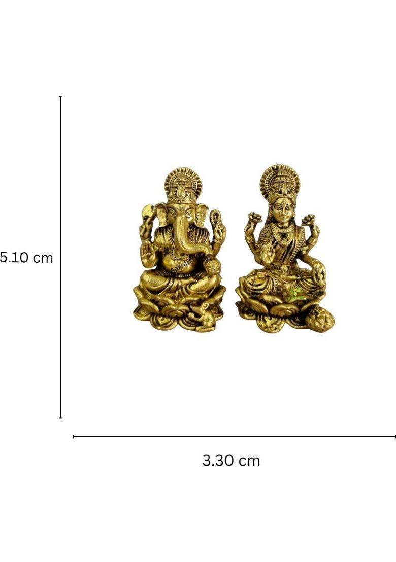 Aakrati Brass Lakshmi And Ganesh Pair Elegant Statues Of Brass Temple Decor Decorative Showpiece - 5.08 Cm(Brass Yellow) - Indya