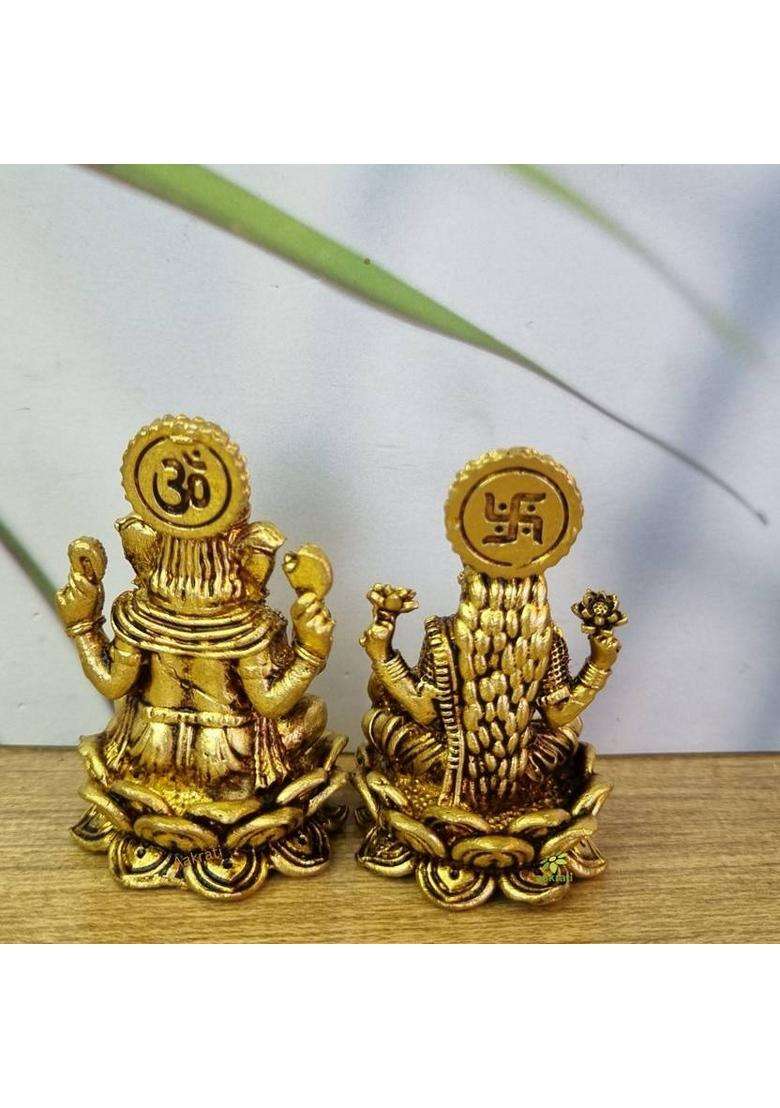 Aakrati Brass Lakshmi And Ganesh Pair Elegant Statues Of Brass Temple Decor Decorative Showpiece - 5.08 Cm(Brass Yellow) - Indya