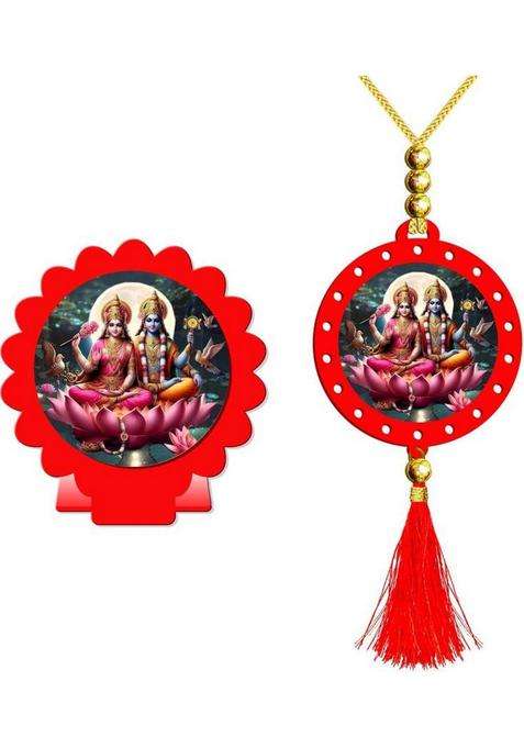 Sanbia Lakshmi Ganesh Ganapati Lakshmi Red Car Dashboard Idol & Car Hanging Decorative Showpiece - 8 Cm(Plastic Multicolor Red)