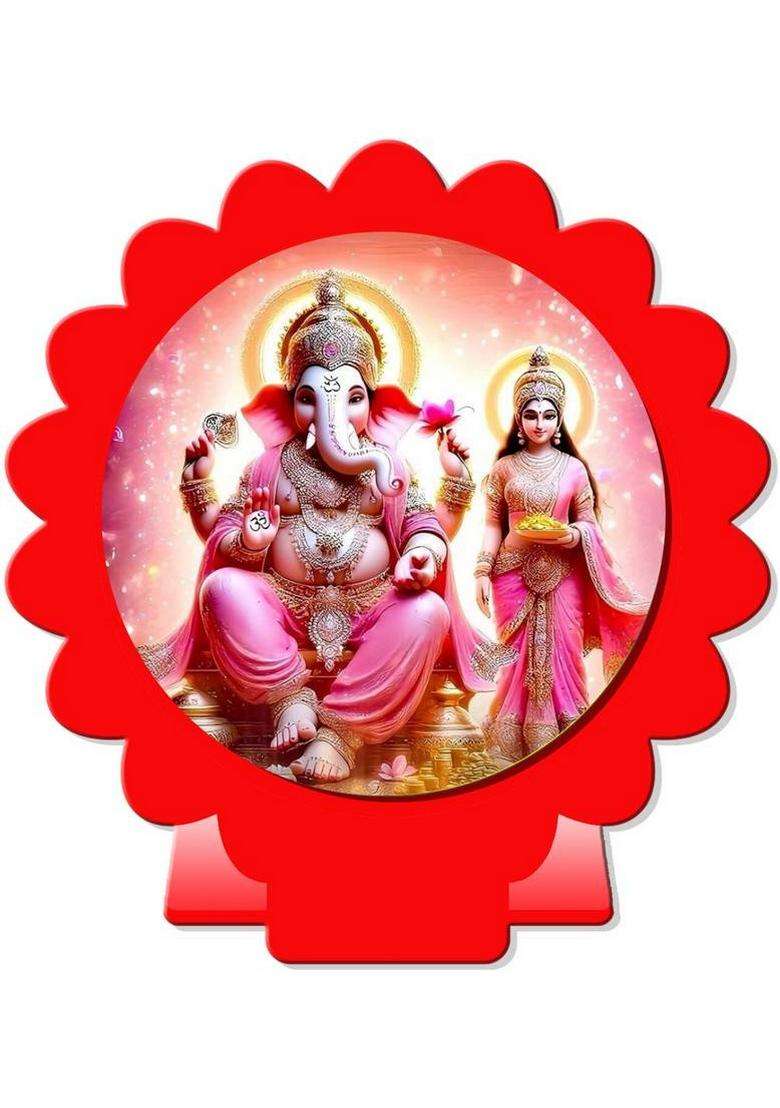 Giftsrange Lakshmi Ganesh Car Dashboard Idol Red Glossy Decorative Showpiece - 8 Cm(Plastic Red) - Indya