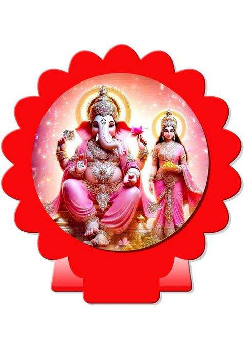 Giftsrange Lakshmi Ganesh Car Dashboard Idol Red Glossy Decorative Showpiece - 8 Cm(Plastic Red)