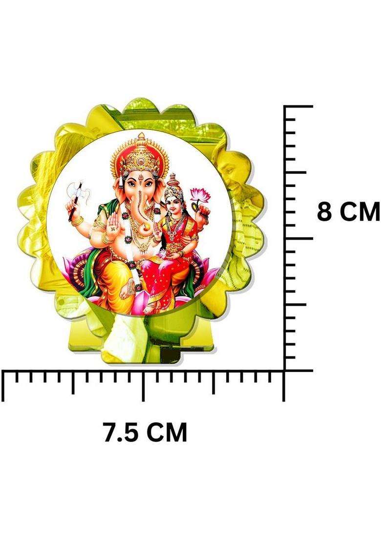 Sanbia Lakshmi Ganesh Ganapati Lakshmi Golden Mirror Shine Car Dashboard Idol Decorative Showpiece - 8 Cm(Plastic Multicolor Gold) - Indya