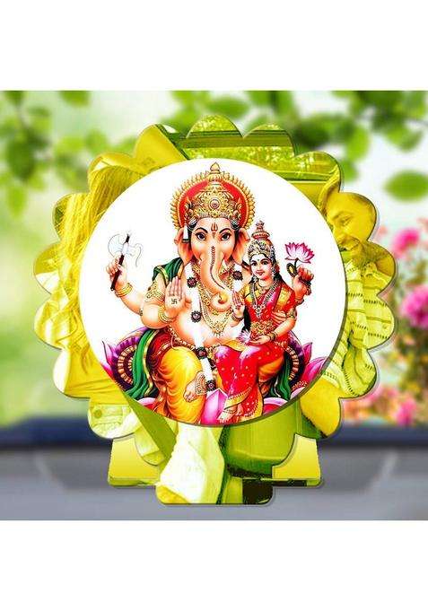 Sanbia Lakshmi Ganesh Ganapati Lakshmi Golden Mirror Shine Car Dashboard Idol Decorative Showpiece - 8 Cm(Plastic Multicolor Gold)