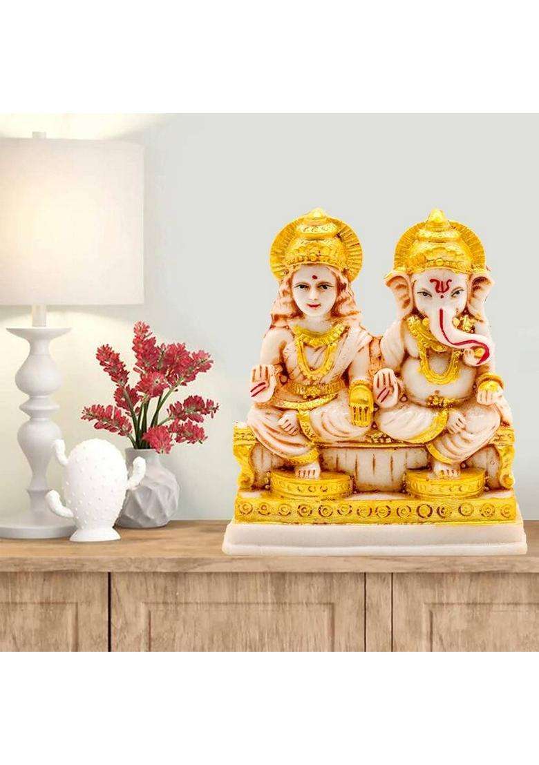 Kitlyn Kitlyn Goddess Lakshmi Ganesha Statue For Diwali Pooja Lakshmi Ganesh Sculpture Decorative Showpiece - 12 Cm(Marble Multicolor) - Indya