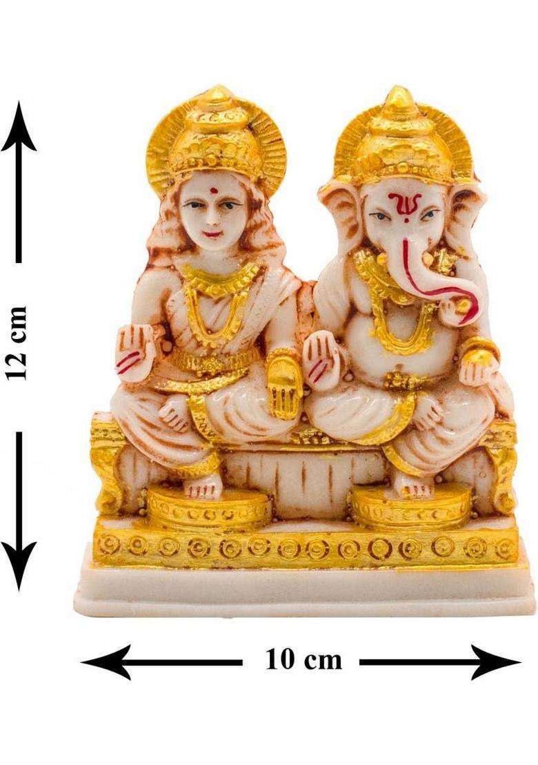 Kitlyn Kitlyn Goddess Lakshmi Ganesha Statue For Diwali Pooja Lakshmi Ganesh Sculpture Decorative Showpiece - 12 Cm(Marble Multicolor) - Indya
