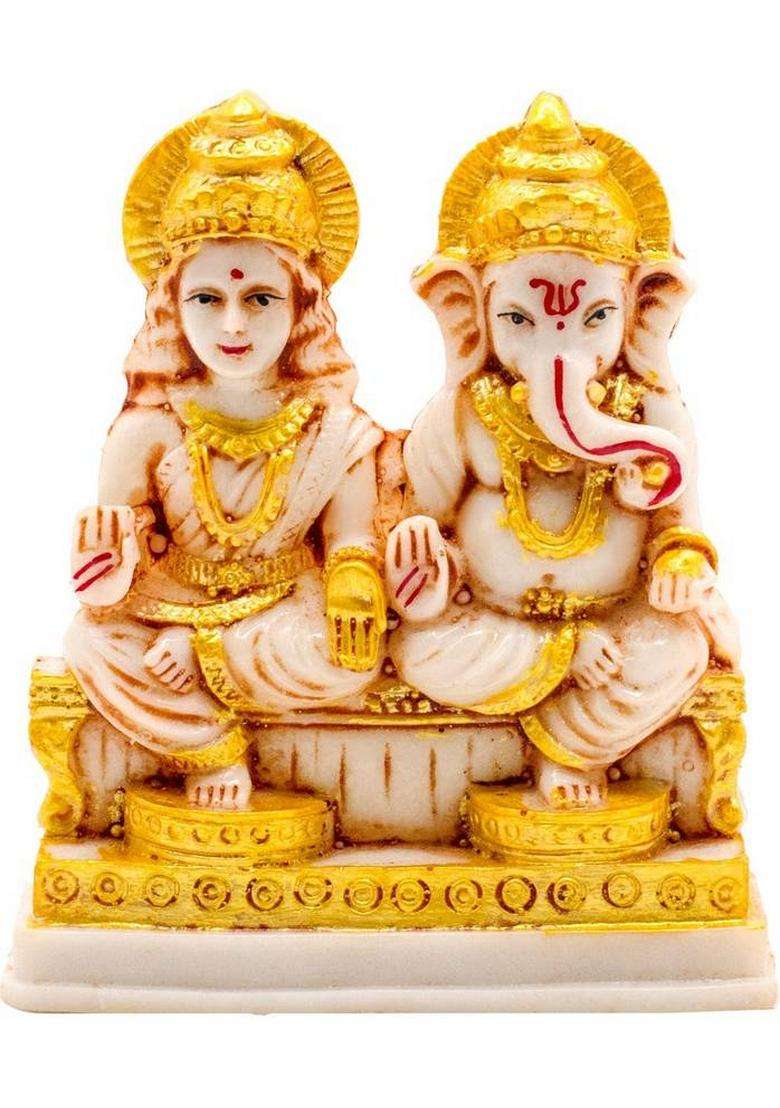 Kitlyn Kitlyn Goddess Lakshmi Ganesha Statue For Diwali Pooja Lakshmi Ganesh Sculpture Decorative Showpiece - 12 Cm(Marble Multicolor) - Indya