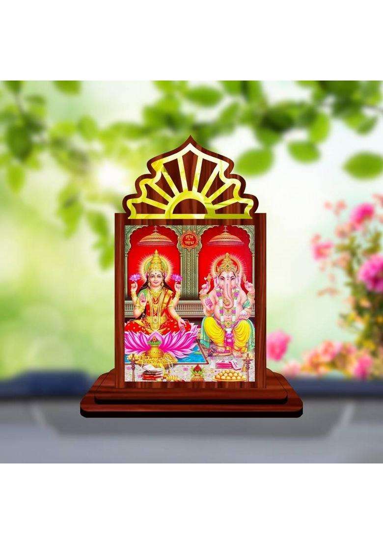 Giftsrange Lakshmi Ganesh Ganapati Lakshmi Car Dashboard Idol Decorative Showpiece - 10.5 Cm(Wood Multicolor) - Indya