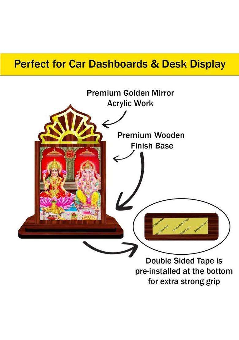 Giftsrange Lakshmi Ganesh Ganapati Lakshmi Car Dashboard Idol Decorative Showpiece - 10.5 Cm(Wood Multicolor) - Indya