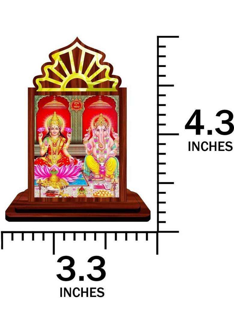 Giftsrange Lakshmi Ganesh Ganapati Lakshmi Car Dashboard Idol Decorative Showpiece - 10.5 Cm(Wood Multicolor) - Indya