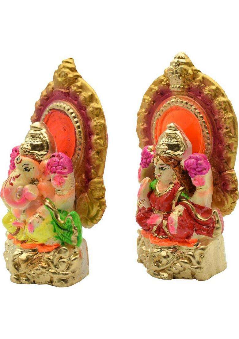 Dalvkot Lakshmi Ganesh Clay Murti For Diwali Puja Lakshmi Ganapati Idol Home Office Pooja Decorative Showpiece - 14 Cm(Polyresin Multicolor) - Indya
