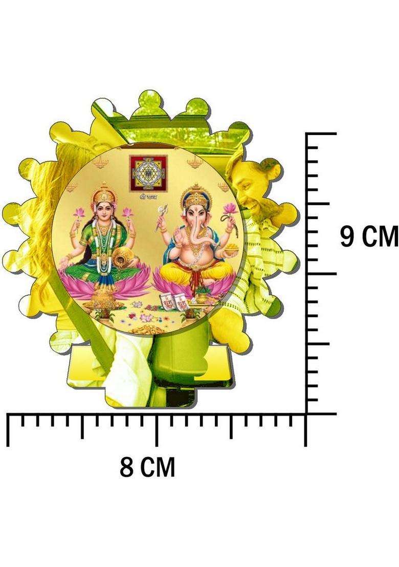 Sanbia Lakshmi Ganesh Ganapati Lakshmi Golden Mirror Shine Car Dashboard Idol Decorative Showpiece - 8 Cm(Plastic Multicolor Gold) - Indya