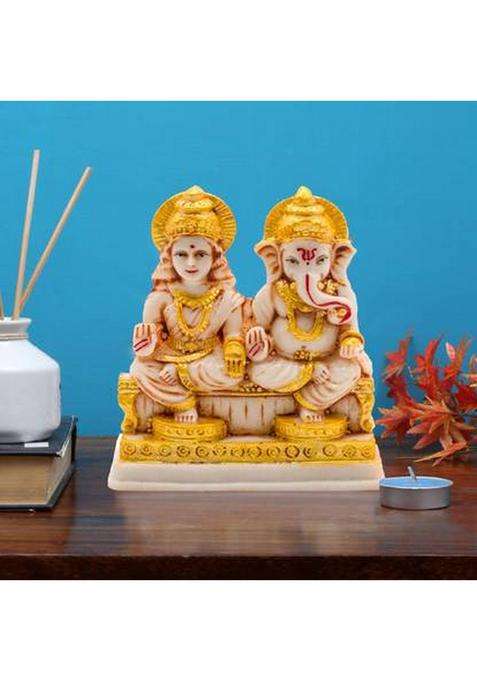 Kitlyn Marble Finish Ganesh Laxmi Idols Statue Murti Diwali Puja Spiritual Gift Idol Murti For Pooja/Home Decor/Gift Hindu God Lakshmi Ganesha Marble Figurine (12 Cm X 10 Cm) Decorative Showpiece - 12 Cm(Marble White Gold)