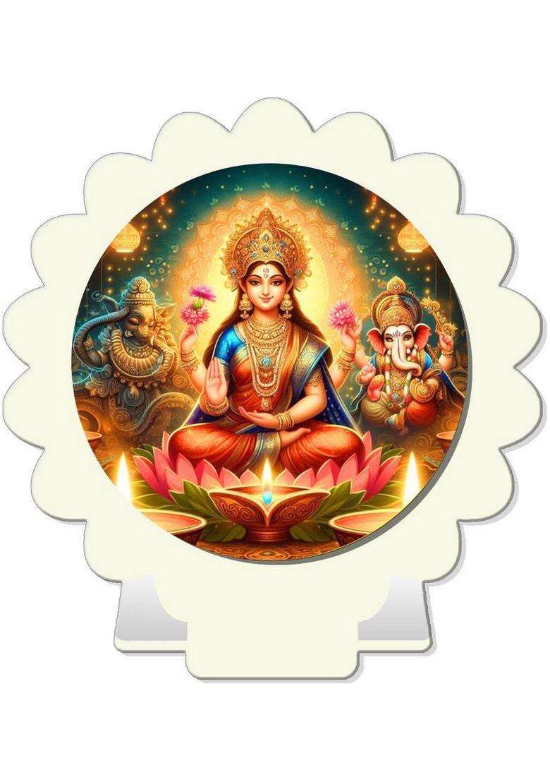 Giftsrange Lakshmi Ganesh Car Dashboard Idol White Glossy Decorative Showpiece - 8 Cm(Plastic White) - Indya