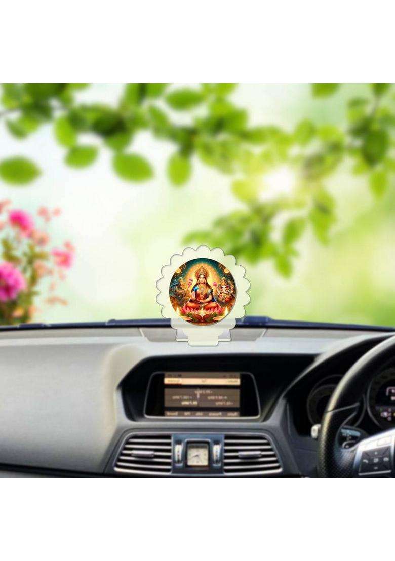 Giftsrange Lakshmi Ganesh Car Dashboard Idol White Glossy Decorative Showpiece - 8 Cm(Plastic White) - Indya