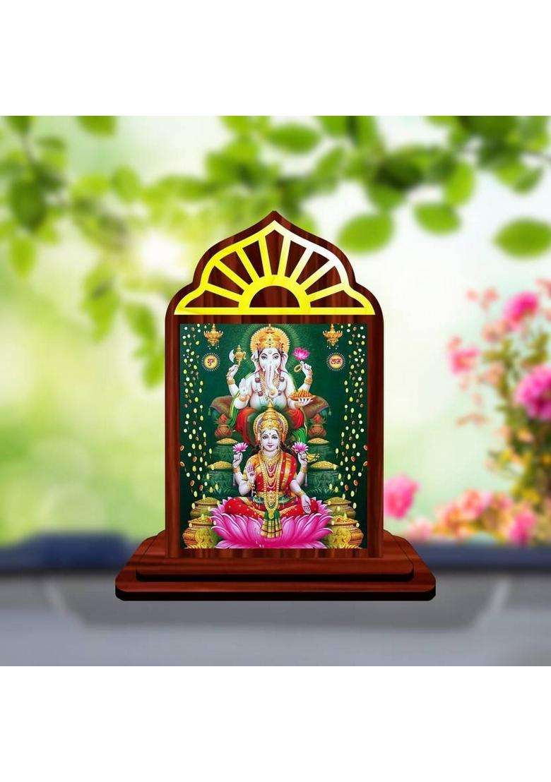 Giftsrange Lakshmi Ganesh Ganapati Lakshmi Car Dashboard Idol Premium Decorative Showpiece - 10 Cm(Wood Multicolor) - Indya
