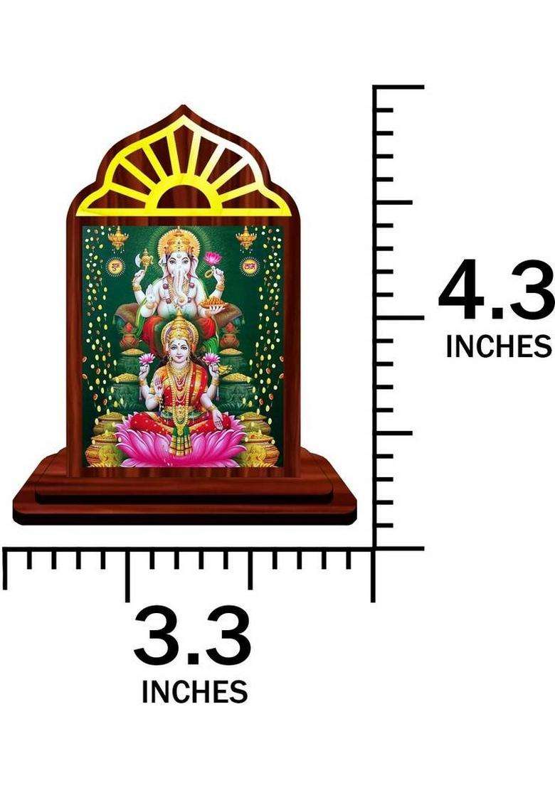 Giftsrange Lakshmi Ganesh Ganapati Lakshmi Car Dashboard Idol Premium Decorative Showpiece - 10 Cm(Wood Multicolor) - Indya