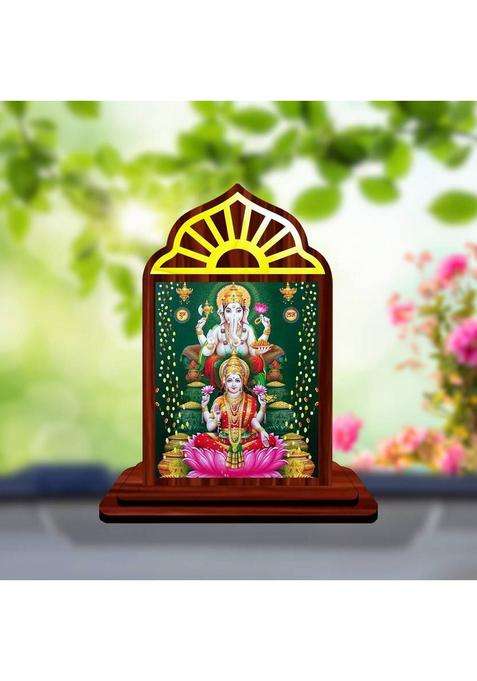 Giftsrange Lakshmi Ganesh Ganapati Lakshmi Car Dashboard Idol Premium Decorative Showpiece - 10 Cm(Wood Multicolor)