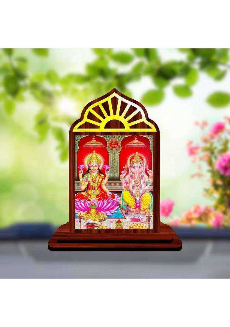 Giftsrange Lakshmi Ganesh Ganapati Lakshmi Car Dashboard Idol Premium Decorative Showpiece - 10 Cm(Wood Multicolor) - Indya
